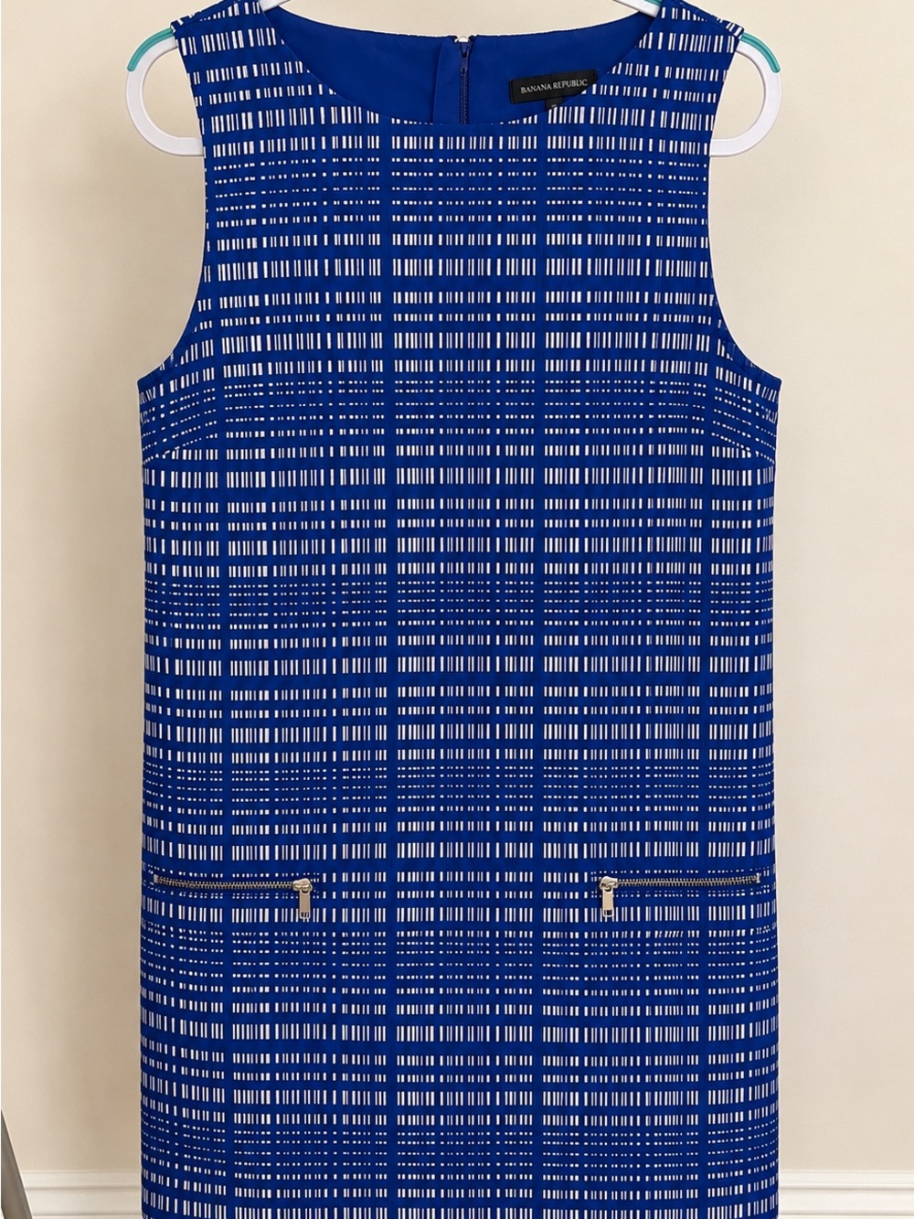 Banana Republic Royal Blue and White Geometric Sheath Dress